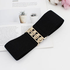 Wide Elastic Waist Belt for Women Dress Coat - Golden Buckle