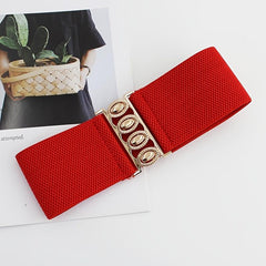 Wide Elastic Waist Belt for Women Dress Coat - Golden Buckle