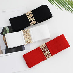 Wide Elastic Waist Belt for Women Dress Coat - Golden Buckle