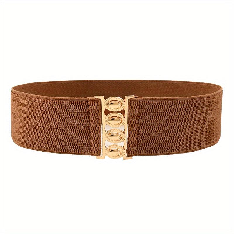 Wide Elastic Waist Belt for Women Dress Coat - Golden Buckle