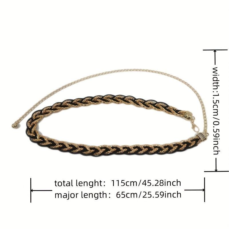 Golden Sequins Braided Twist Belt Metal Tassel Waist Chain