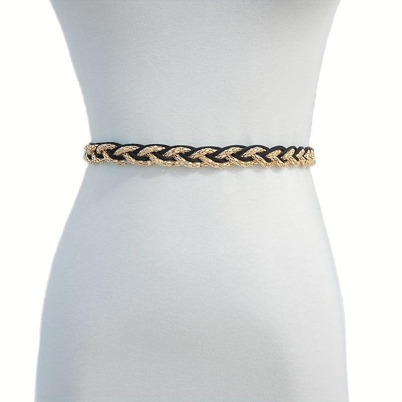 Golden Sequins Braided Twist Belt Metal Tassel Waist Chain