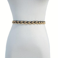 Golden Sequins Braided Twist Belt Metal Tassel Waist Chain