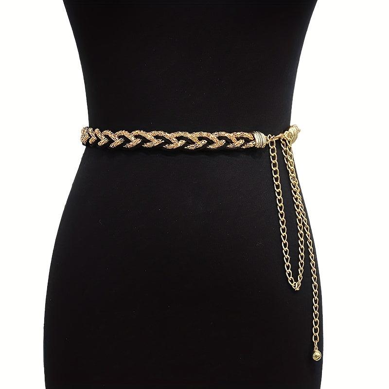 Golden Sequins Braided Twist Belt Metal Tassel Waist Chain
