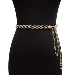 Golden Sequins Braided Twist Belt Metal Tassel Waist Chain