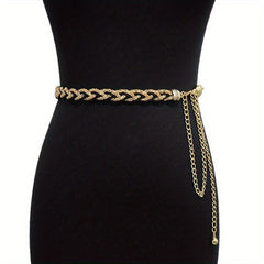 Golden Sequins Braided Twist Belt Metal Tassel Waist Chain