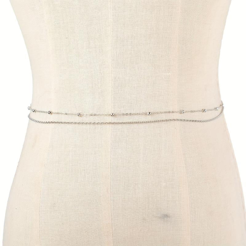 Boho Metal Beads Waist Chain Double Layer Belly Chain Tassel Dress Chain