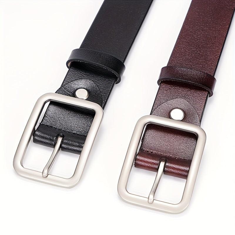 Solid Rectangular Pin Buckle Leather Belt