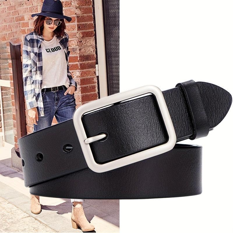 Solid Rectangular Pin Buckle Leather Belt