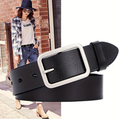Solid Rectangular Pin Buckle Leather Belt
