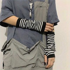 Y2K Striped Knitted Fingerless Gloves