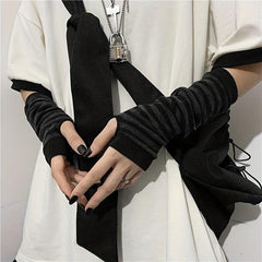 Y2K Striped Knitted Fingerless Gloves