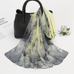 Lotus Print Chiffon Scarf Vintage Breathable Shawl Head Wrap