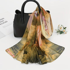 Lotus Print Chiffon Scarf Vintage Breathable Shawl Head Wrap
