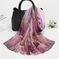 Lotus Print Chiffon Scarf Vintage Breathable Shawl Head Wrap