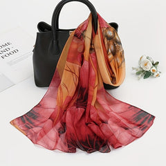 Lotus Print Chiffon Scarf Vintage Breathable Shawl Head Wrap