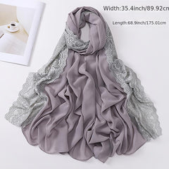 Pearl Chiffon Lace Trim Head Scarf Lightweight Wrap