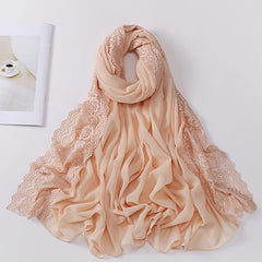 Pearl Chiffon Lace Trim Head Scarf Lightweight Wrap