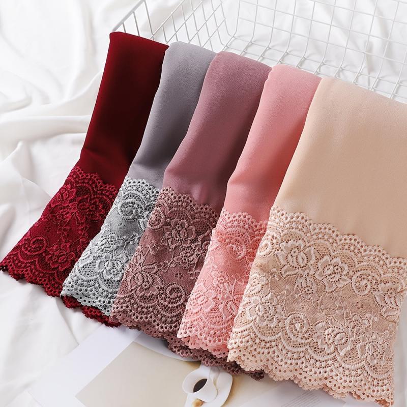 Pearl Chiffon Lace Trim Head Scarf Lightweight Wrap