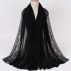 Pearl Chiffon Lace Trim Head Scarf Lightweight Wrap