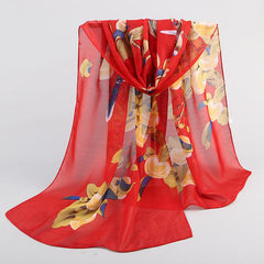 Plant Pattern Print Chiffon Scarf Lightweight Silk Neck Scarfs