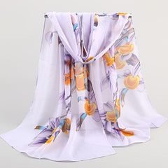 Plant Pattern Print Chiffon Scarf Lightweight Silk Neck Scarfs