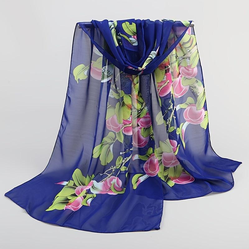Plant Pattern Print Chiffon Scarf Lightweight Silk Neck Scarfs