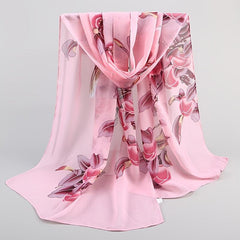 Plant Pattern Print Chiffon Scarf Lightweight Silk Neck Scarfs