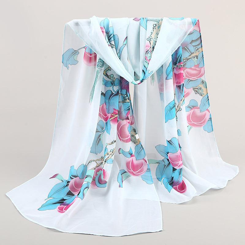 Plant Pattern Print Chiffon Scarf Lightweight Silk Neck Scarfs
