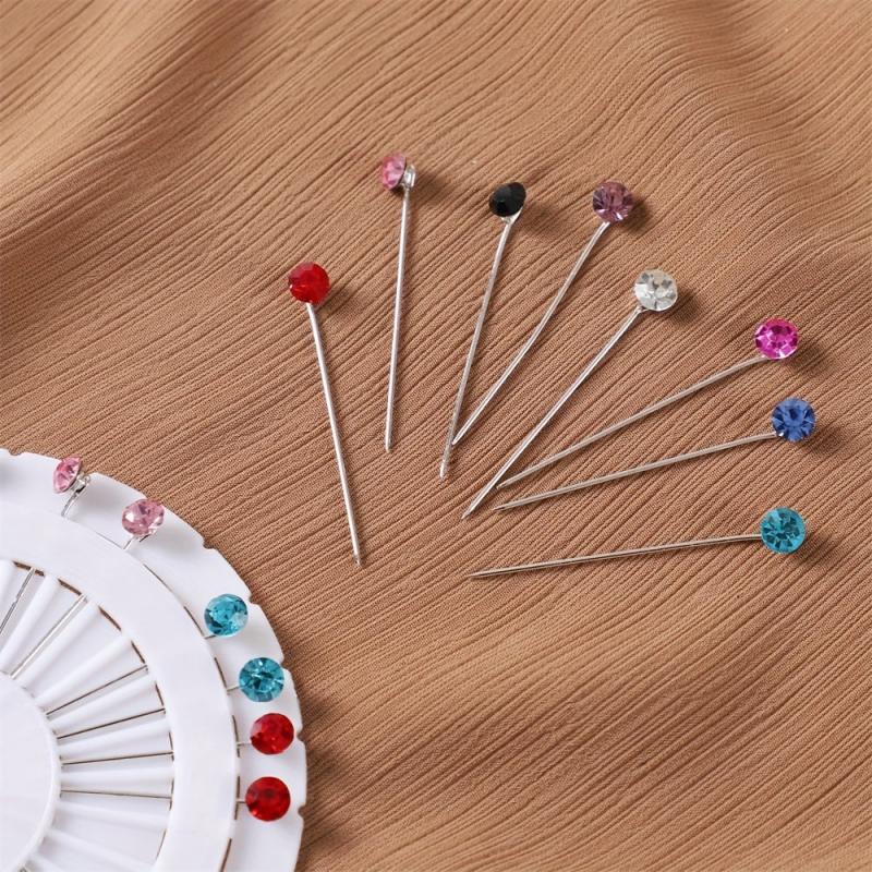 30pcs Colorful Rhinestone Hijab Pins with Safety Caps