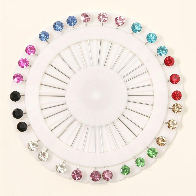 30pcs Colorful Rhinestone Hijab Pins with Safety Caps