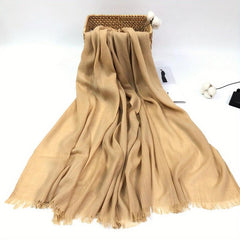 Solid Tassel Scarf Hijab Warm Shawl Women Windproof Head Wrap Beach Towel