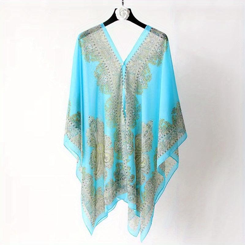 Oversized Paisley Print Chiffon Shawl Thin Beach Towel