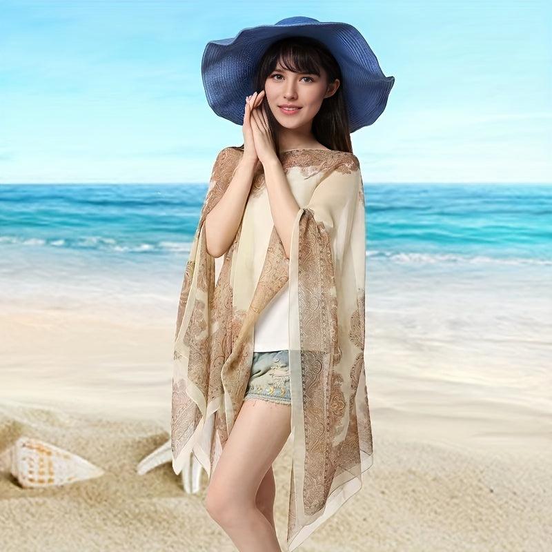 Oversized Paisley Print Chiffon Shawl Thin Beach Towel