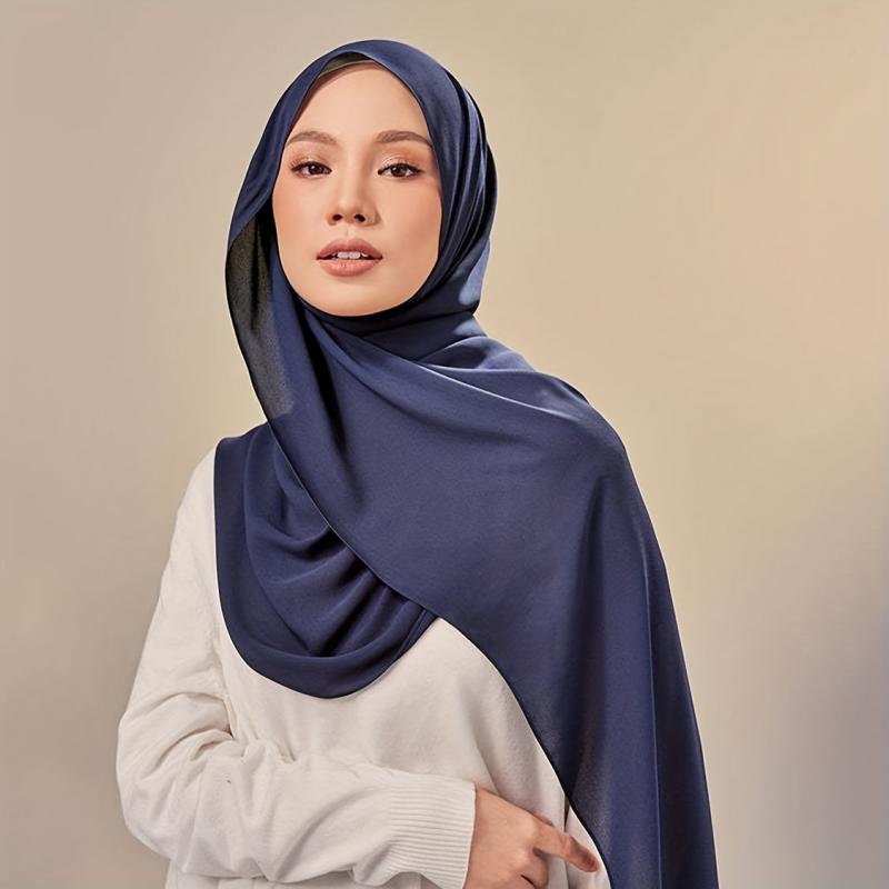 Satin Hijab Solid Scarf Casual Sunscreen Shawl Women Head Wrap Turban
