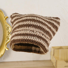 Striped Cat Ear Beanie Hat Crochet Animal Unisex Christmas Birthday