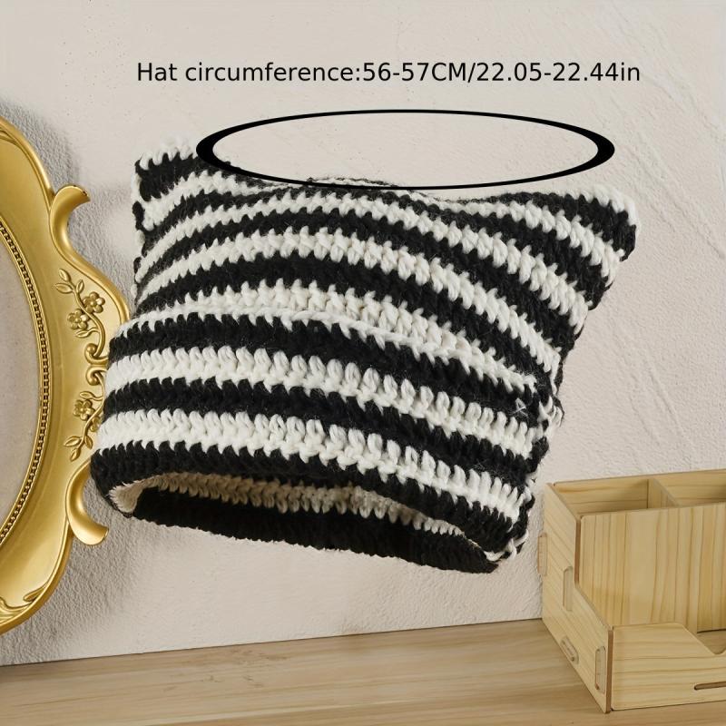 Striped Cat Ear Beanie Hat Crochet Animal Unisex Christmas Birthday