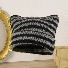 Striped Cat Ear Beanie Hat Crochet Animal Unisex Christmas Birthday