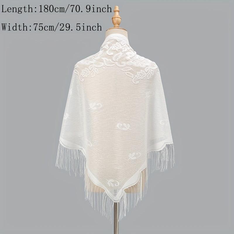 Flower Embroidery Triangle Tassel Scarf Solid Hollow Shawl