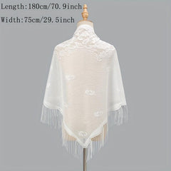 Flower Embroidery Triangle Tassel Scarf Solid Hollow Shawl