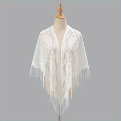 Flower Embroidery Triangle Tassel Scarf Solid Hollow Shawl