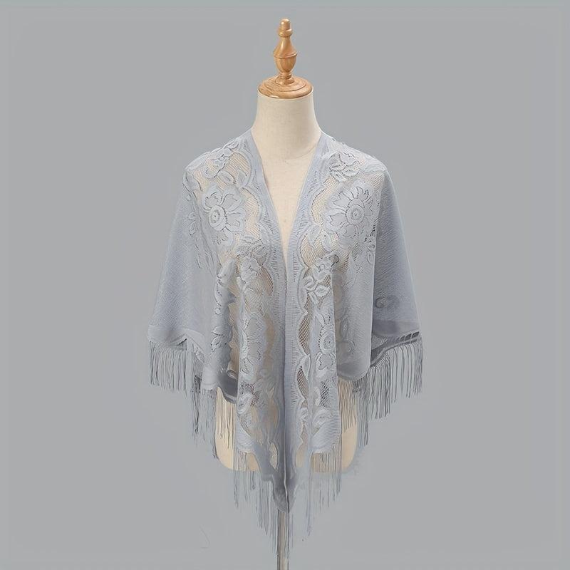 Flower Embroidery Triangle Tassel Scarf Solid Hollow Shawl