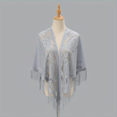 Flower Embroidery Triangle Tassel Scarf Solid Hollow Shawl