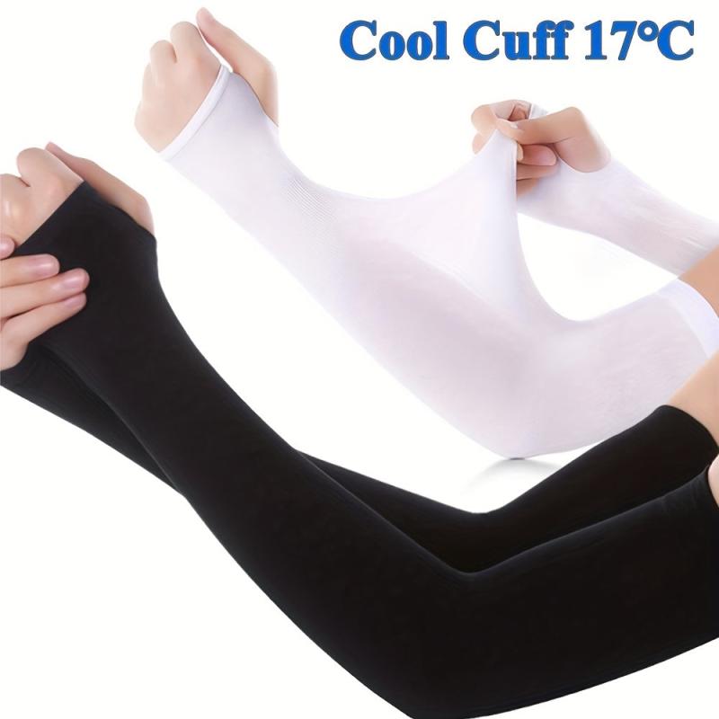 2pcs Women's Ice Silk Arm Sleeve Sun Protection Cooling Gloves For Sports