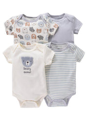 Newborn Infant Romper Short Sleeve Cartoon Animal Flowers Print Bodysuit Onesies