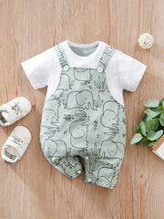 Elephant Print Short Sleeve Romper for Baby Boys