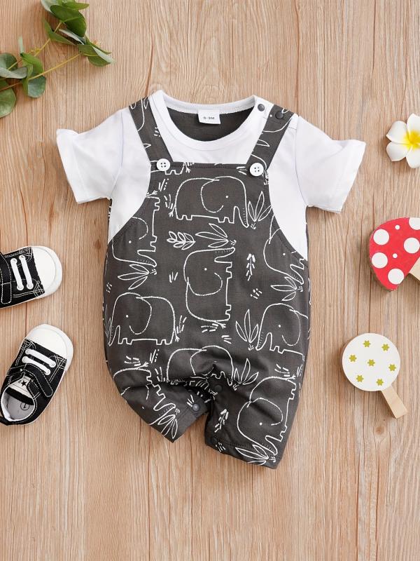 Elephant Print Short Sleeve Romper for Baby Boys