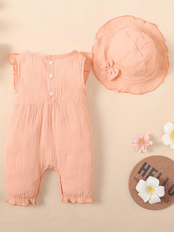 2pcs Baby Girl s Cotton Romper With Hat Set