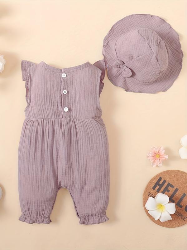 2pcs Baby Girl s Cotton Romper With Hat Set