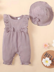 2pcs Baby Girl s Cotton Romper With Hat Set